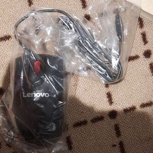 NIP Lenovo Classic Corded Black Mouse with Red Accent. Computer or Laptop USB